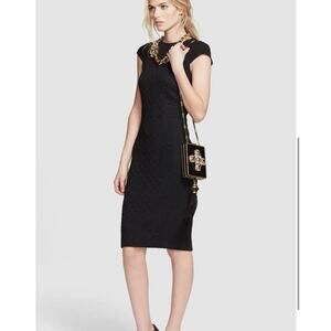 TORY BURCH Kiersten Black Embossed Cap Sleeve Knee Length Round Neck Dress SMALL